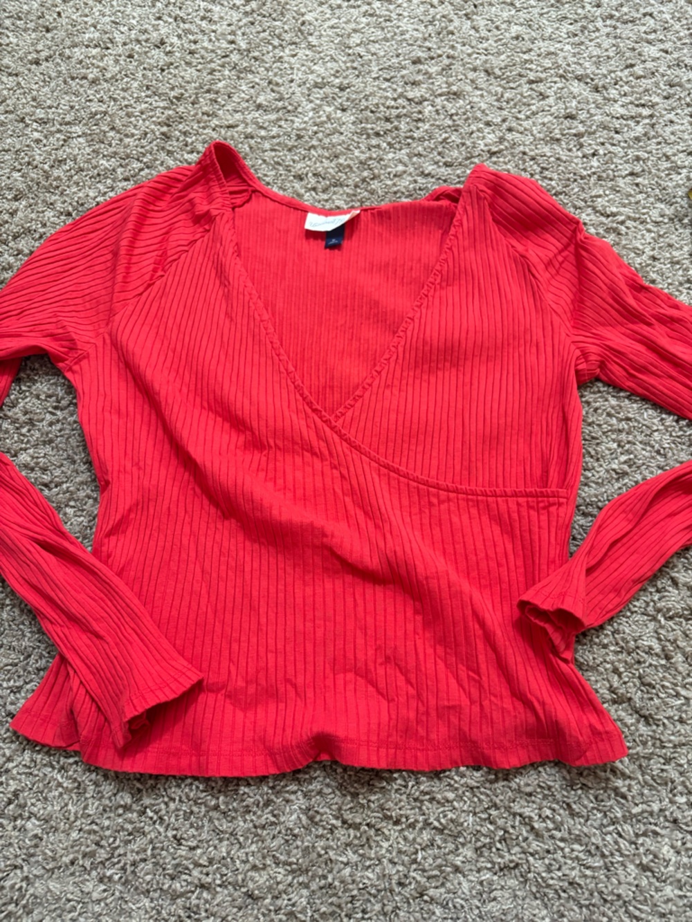 Universal Thread Ribbed Wrap-Front Long Sleeve Top in Red